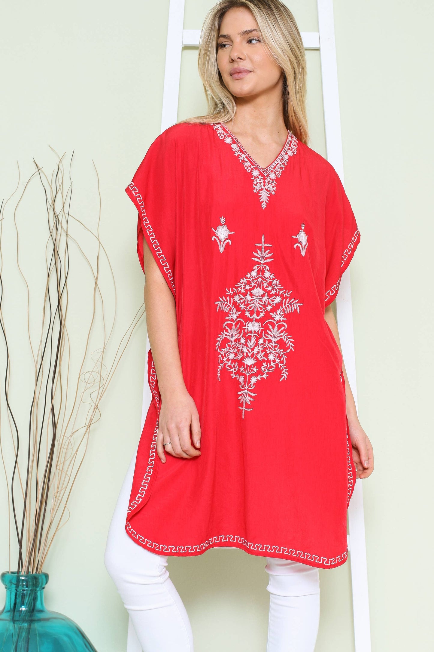 Justin & Taylor Swimwear Tunic With Front Embroidered Detail