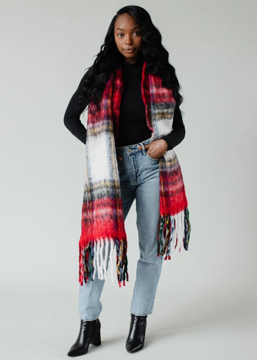 Panache Apparel Co. Red Multicolored Striped Scarf