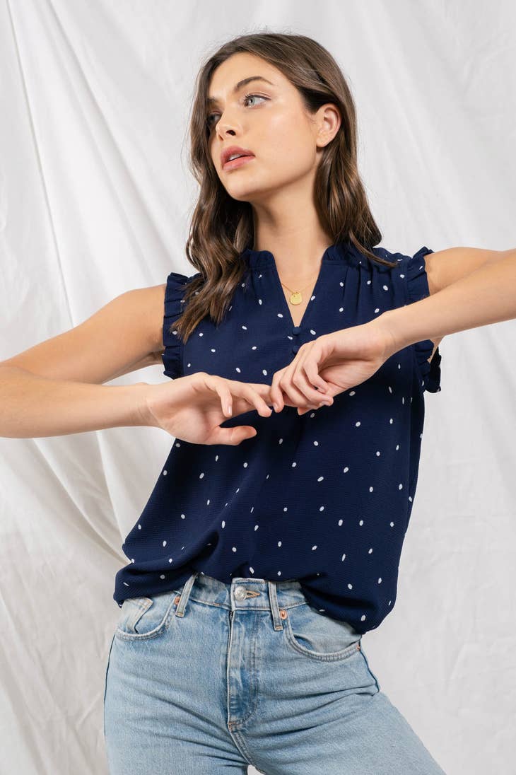 Blue Beauty - Speckled Sleeveless Woven Top