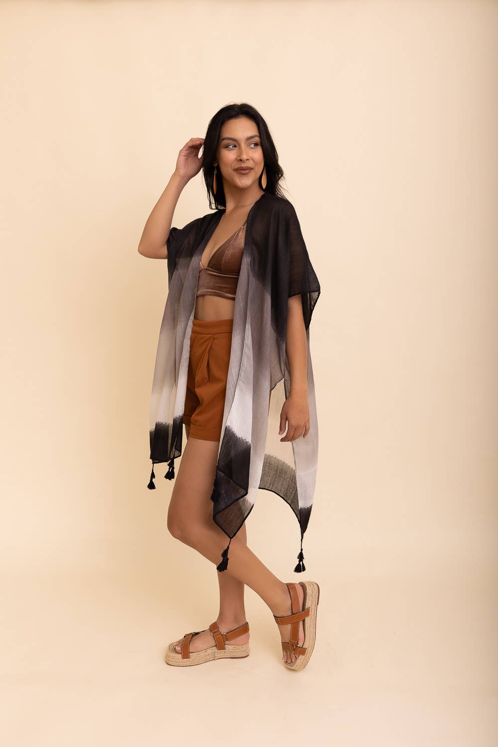 Leto Accessories Multi Gradient Kimono With Tassels