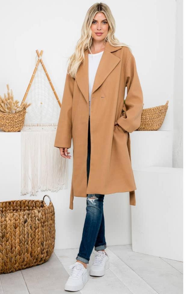 Knee length cheap camel wool coat