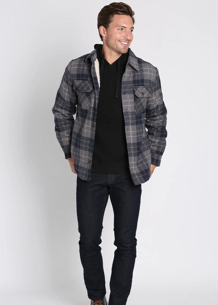 Jachs Grey and Navy Sherpa Lined Brushed Flannel