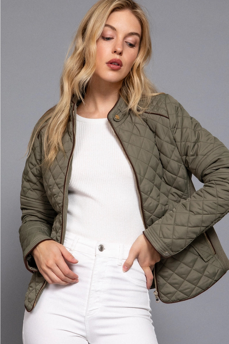 Active Basic Suede Piping Detail Rib Quilted Padding Jacket