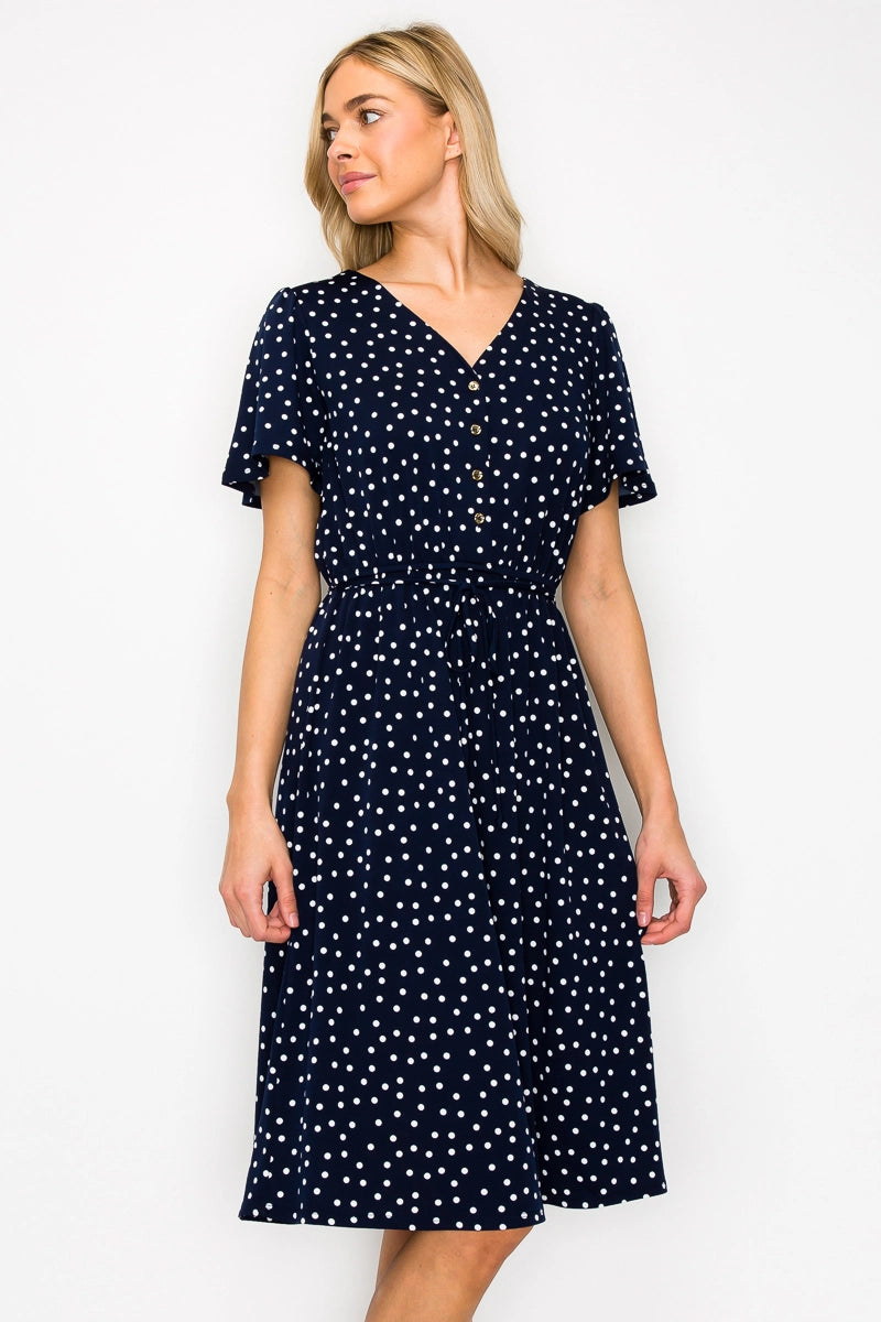 Perseption V Neck Tunnel Waist Short Sleeve Aline Dress