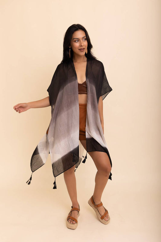 Multi Gradient Kimono w/Tassels: Black
