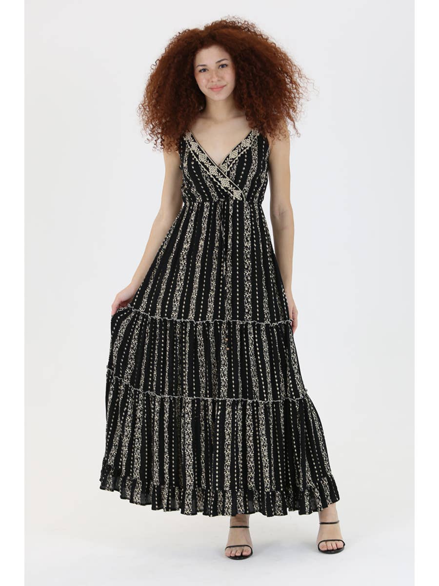 Printed black layer detail dress