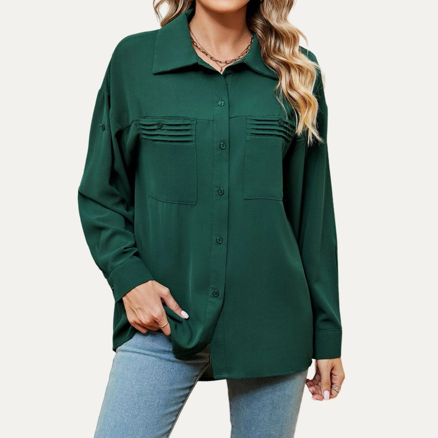 Working For the Weekend Solid long sleeve pocket-font shirt - Dark Green