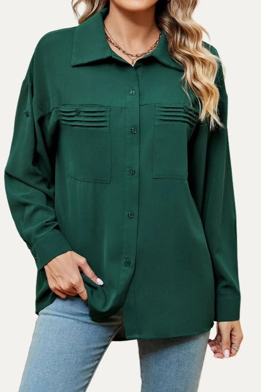 The Moment Collection Solid Long-Sleeve Pocket-Front Shirt