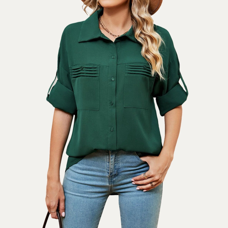Working For the Weekend Solid long sleeve pocket-font shirt - Dark Green