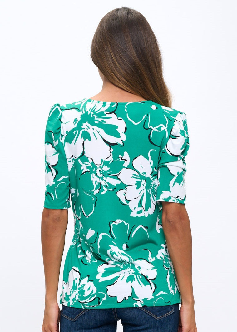 Perseption v-neck Puff Side Tie Top