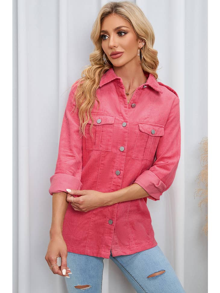 Pink Sunset - Buttoned Flap Pocket Corduroy Jacket
