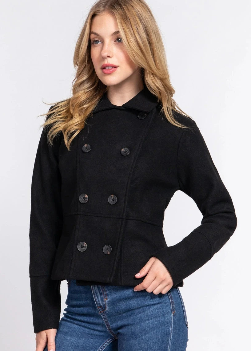 Active Basic Long Sleeve Double Breasted Coat