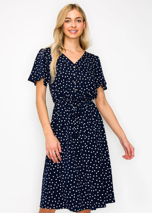 Perseption V Neck Tunnel Waist Short Sleeve Aline Dress