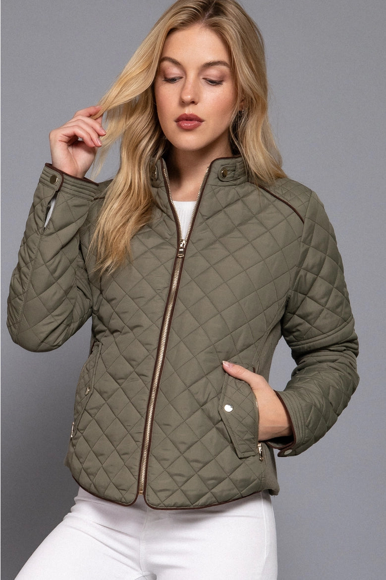 Active Basic Suede Piping Detail Rib Quilted Padding Jacket