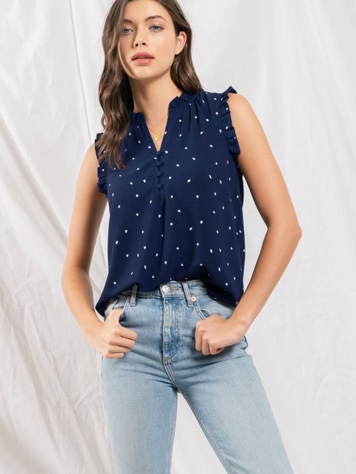 Blue Beauty - Speckled Sleeveless Woven Top