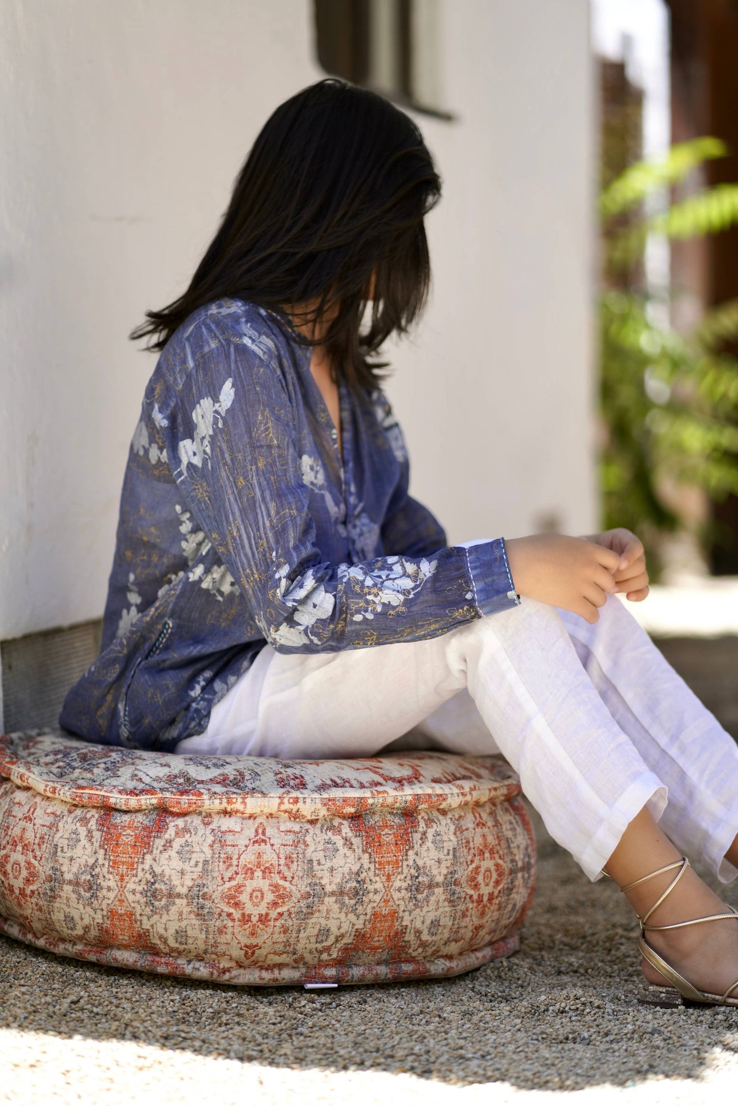 Anoushka Metallic Block Print Top - Navy