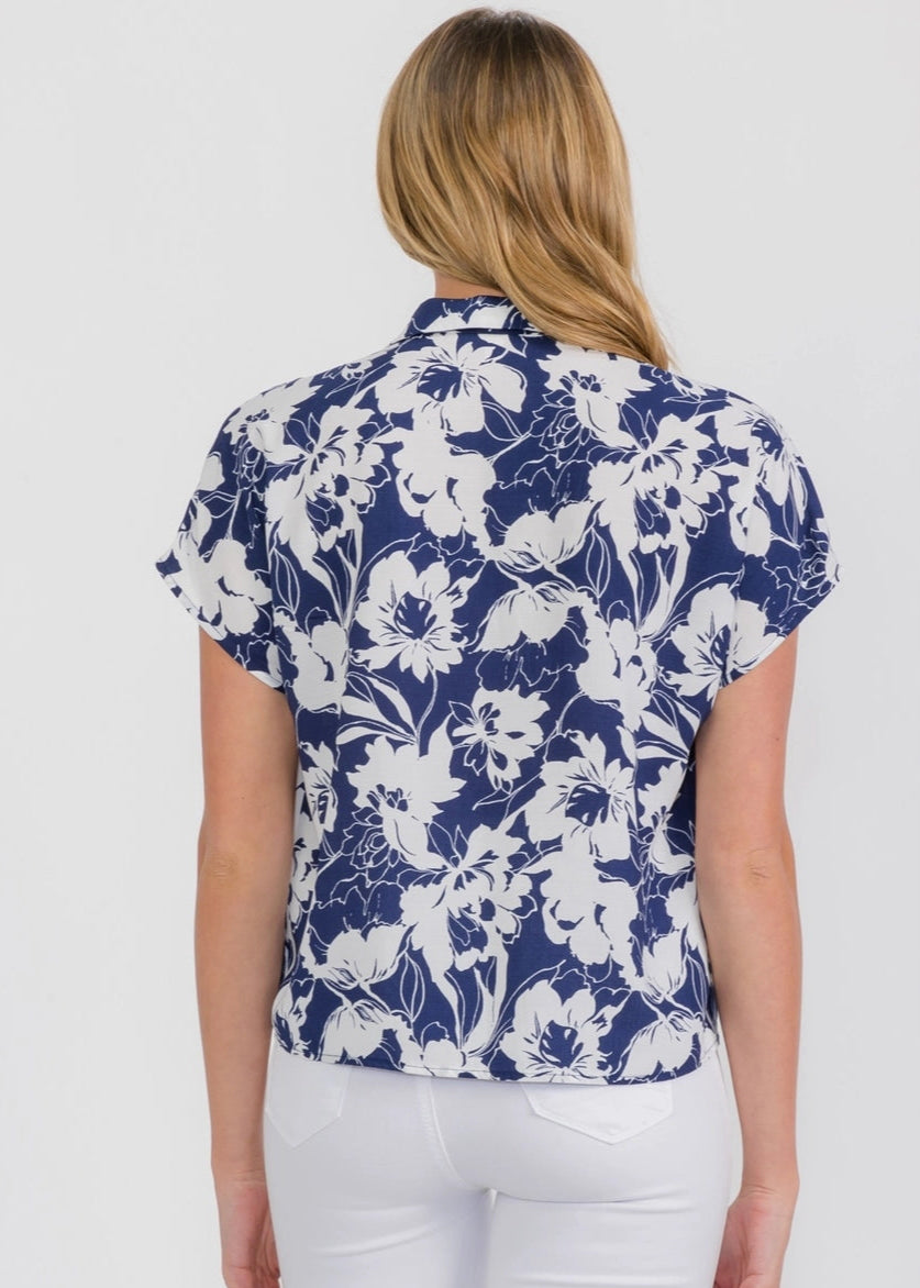 Perseption Placket Collar Tie Front Dolman Shirt
