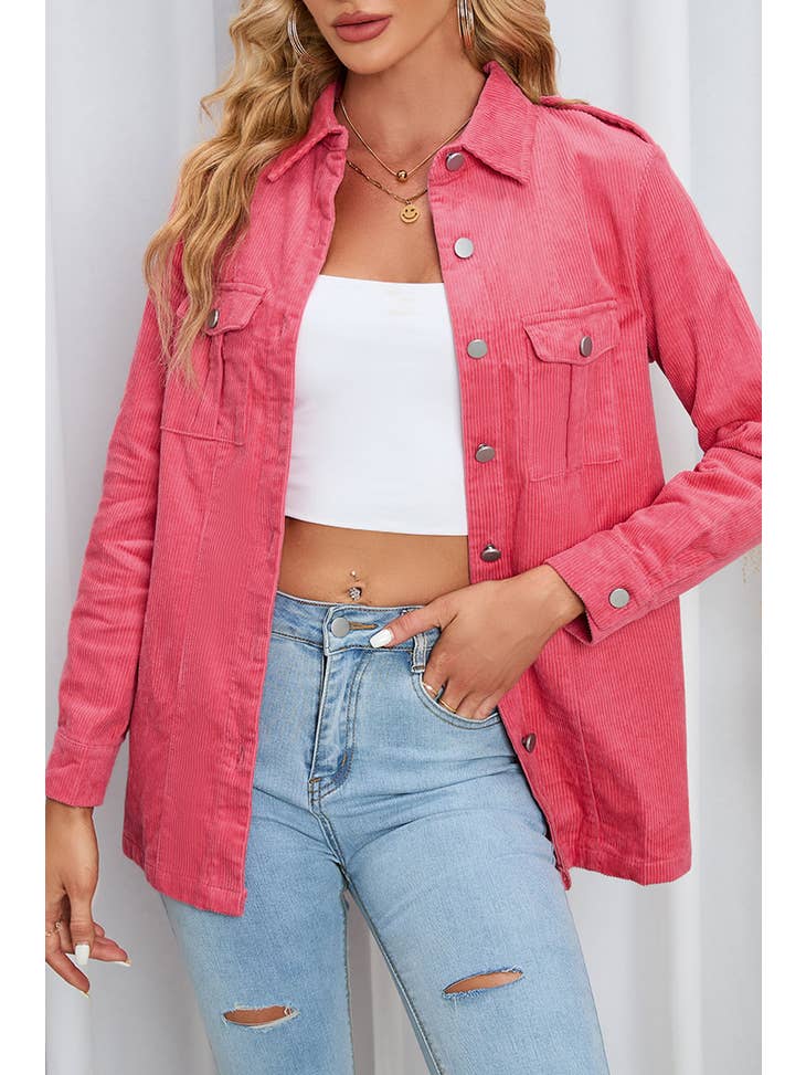 Pink Sunset - Buttoned Flap Pocket Corduroy Jacket