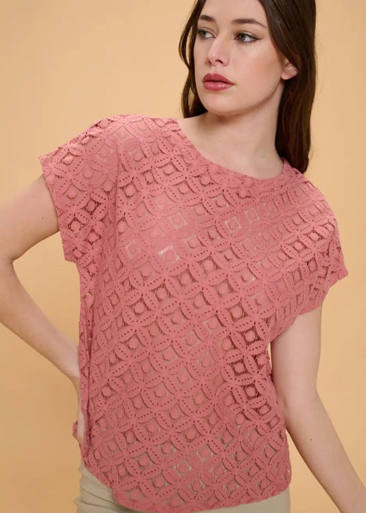 Perseption Lace Scoop Neck Dolman Top