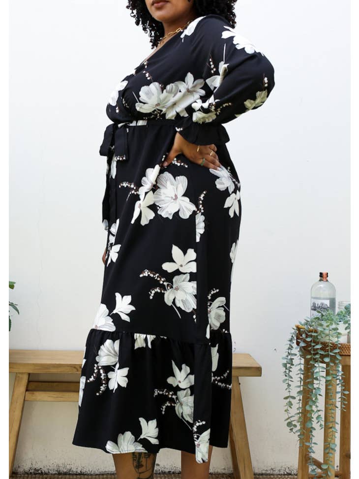 White Tulip - Print Flowy Black Maxi Dress - Curvy Girls