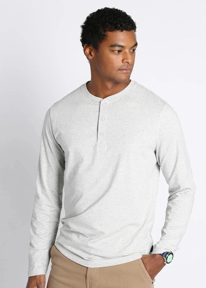 Jachs Light Grey Cotton Modal Blend Long Sleeve Henley