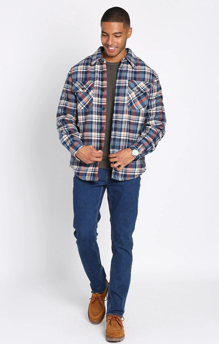 Jachs Blue Plaid Sherpa Lined Brushed Flannel