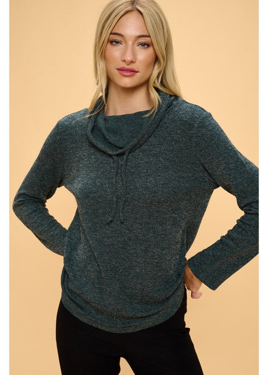 Perseption Cowl Neck Asymmetrical Sweater