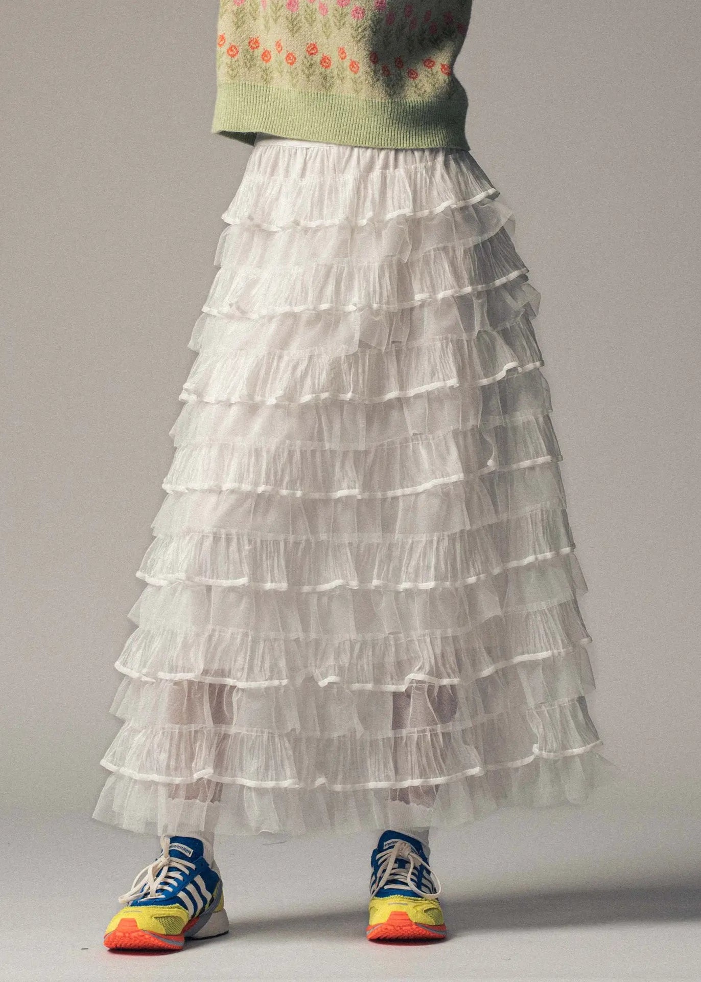 Urban Daisy Clear Tulle Layered Ruffle Maxi Skirt