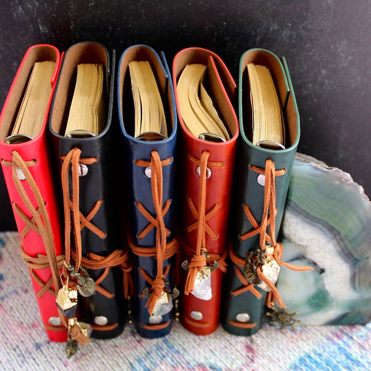 Leather Notebook w/ Crystal Accent - (Crystals and Stones): Black Cover w/ Black Tourmaline