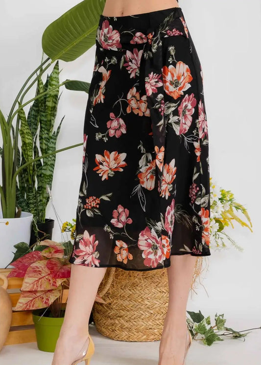 Perseption Self Tie Aline Chiffon Midi Skirt