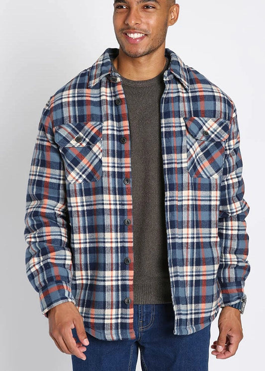 Jachs Blue Plaid Sherpa Lined Brushed Flannel