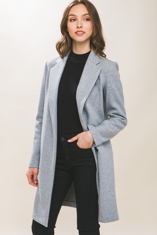 Modern Fit Fleece Long Line Coat - Light Grey