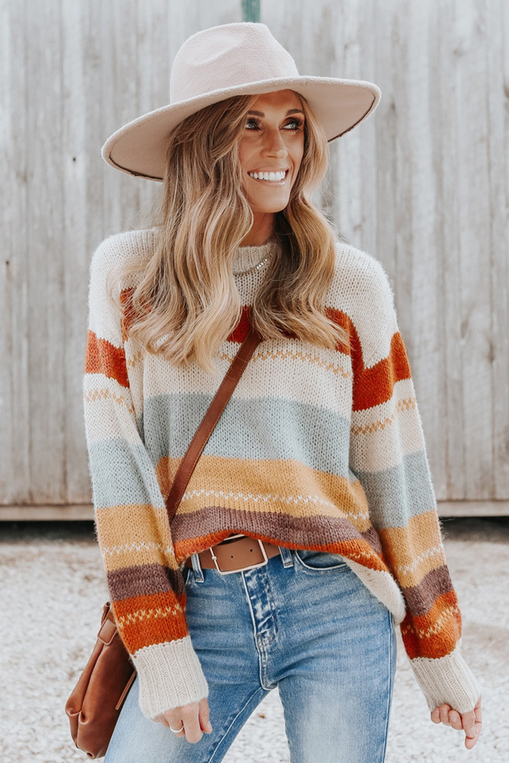 Striped Color Block Sweater - 3 tone