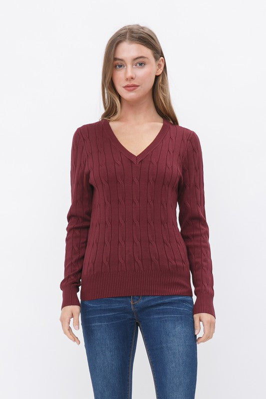 Cable Knit V-Neck Pull Over