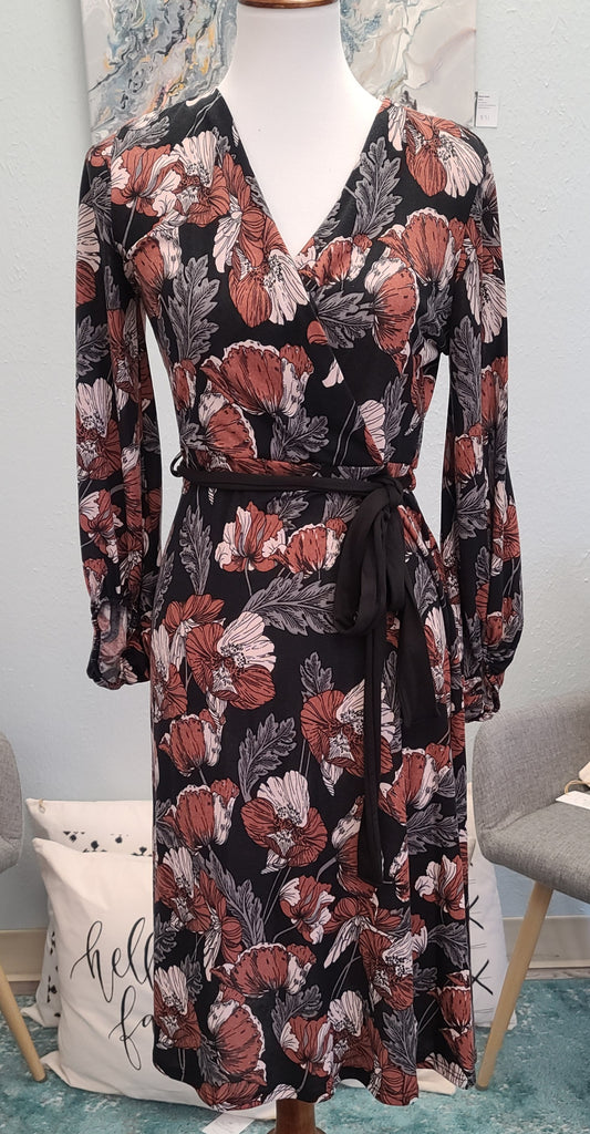 Tropical Floral Soft V Neck Dress