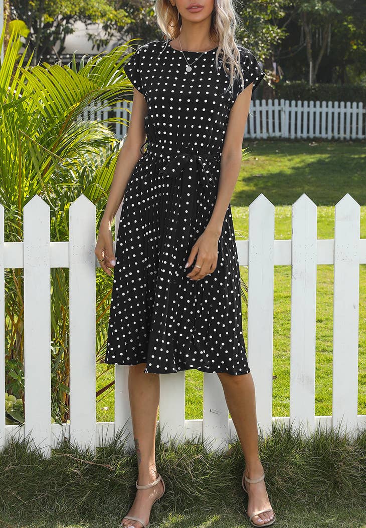 Brunch on a Sunday - Polka Dot Cap Sleeve Dress
