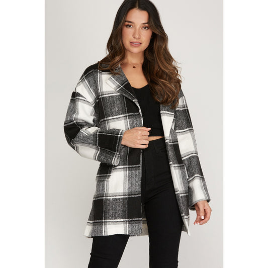 Brushed Checker Coat With Belt