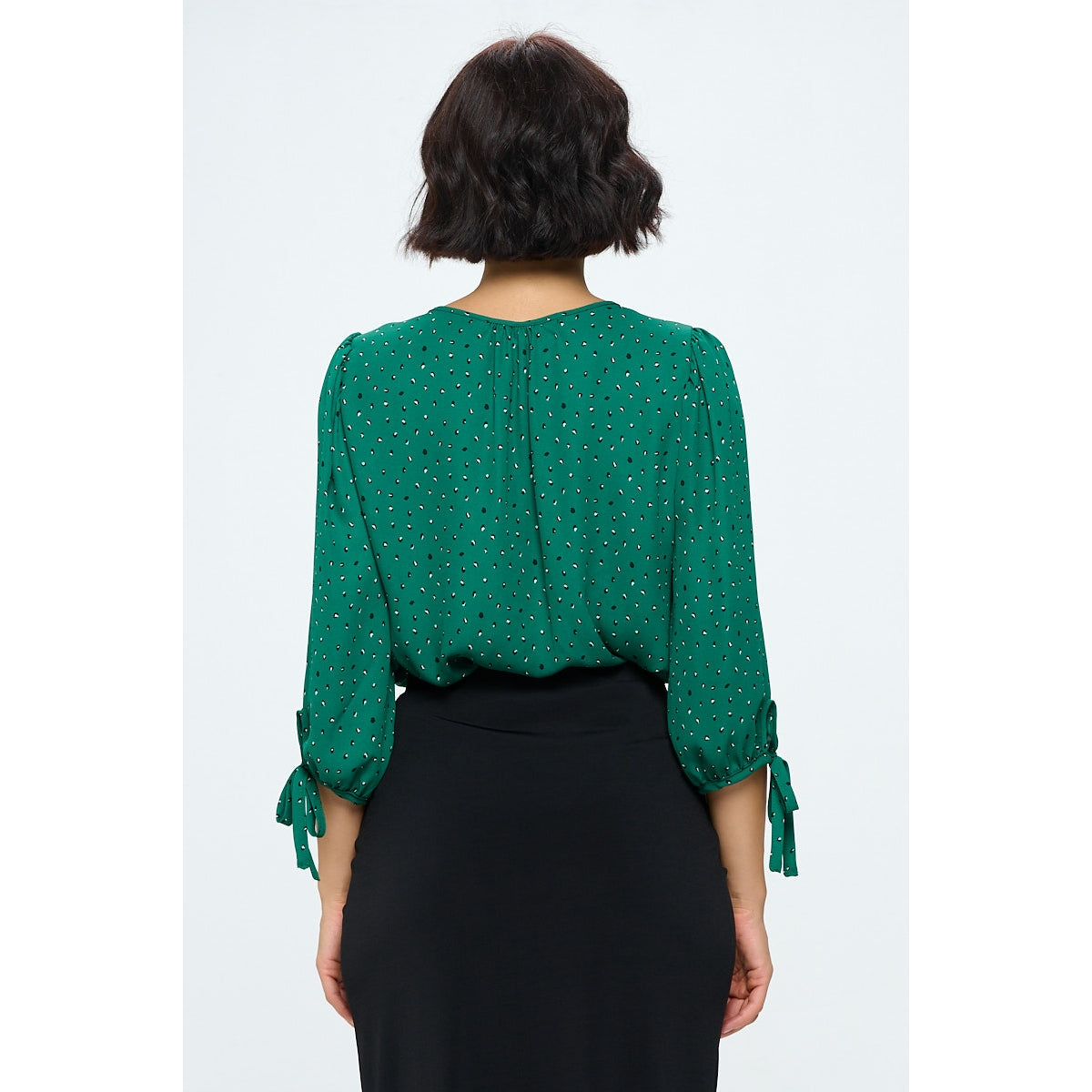 V Neck Top with Sleeve Tie - Kelly Green