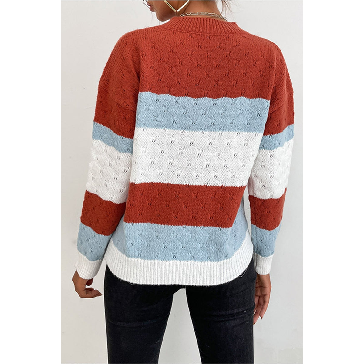 Pattern Knit Stripe Casual Sweater