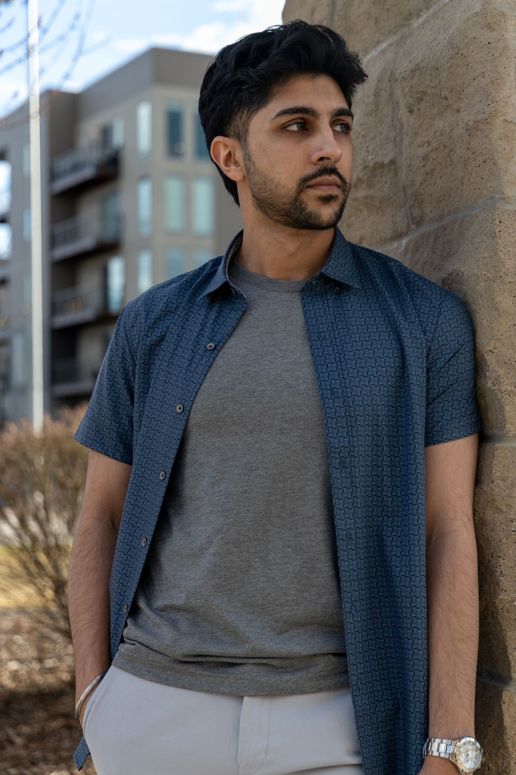 W.R.K. Gradient Check 4-Way Stretch SS Shirt. Fall Clearance! Medium / Charcoal Grey