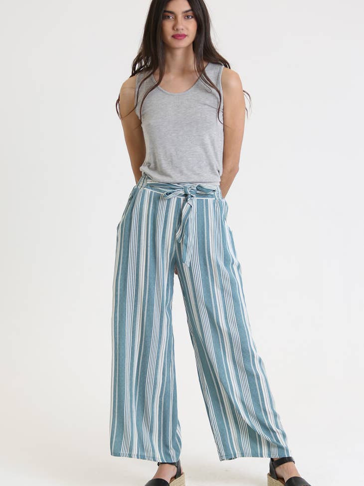 Thin Blue Line - Striped wide leg pants w/ tie waist