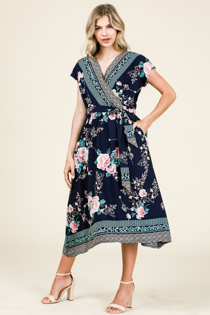 Floral Hi-low dress with belt & pockets