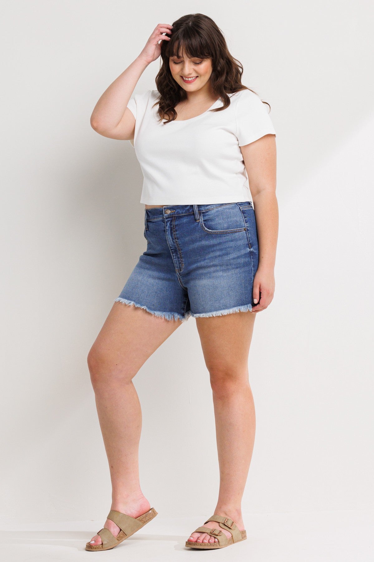 Imperialisme lotus Mars High Rise with Frayed Hem - plus size shorts – D. Lynne's Boutique
