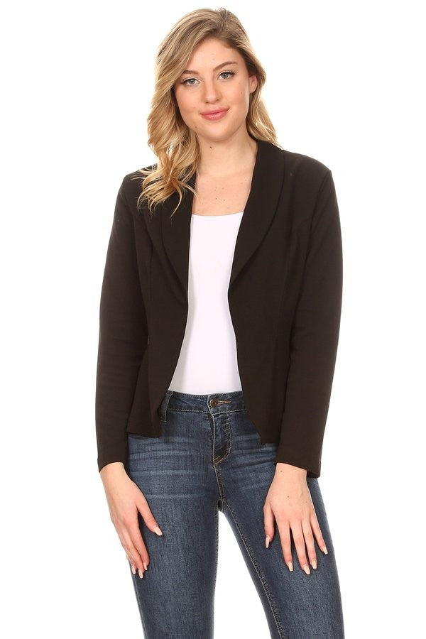 Waist Length Fitted Style Open Front Blazer